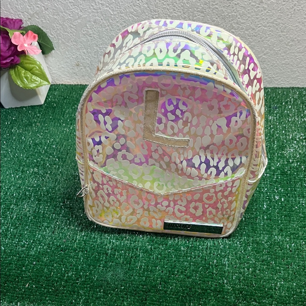 Justice Iridescent Pastel Leopard Print Kids Backpack - Pink Purple Green